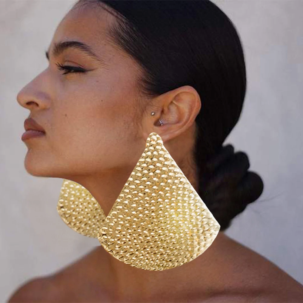 Women Big Drop Earrings Exaggerated Thick Massy Chunky Earrings Sequin Dangle Earrings Ear Stud Gold Wire geometry Hoop Earings