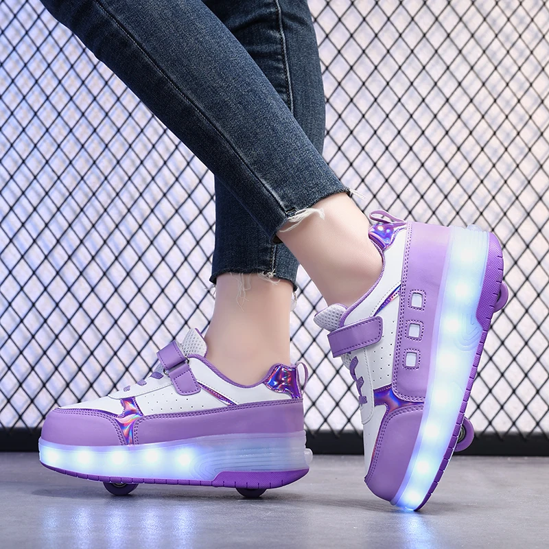 เด็ก 2 ล้อ Roller Skate รองเท้าแนวโน้มรองเท้าเด็กผู้หญิงพร้อมไฟ LED Retractable เด็ก Dual-Purpose รองเท้าผ้าใบลําลอง