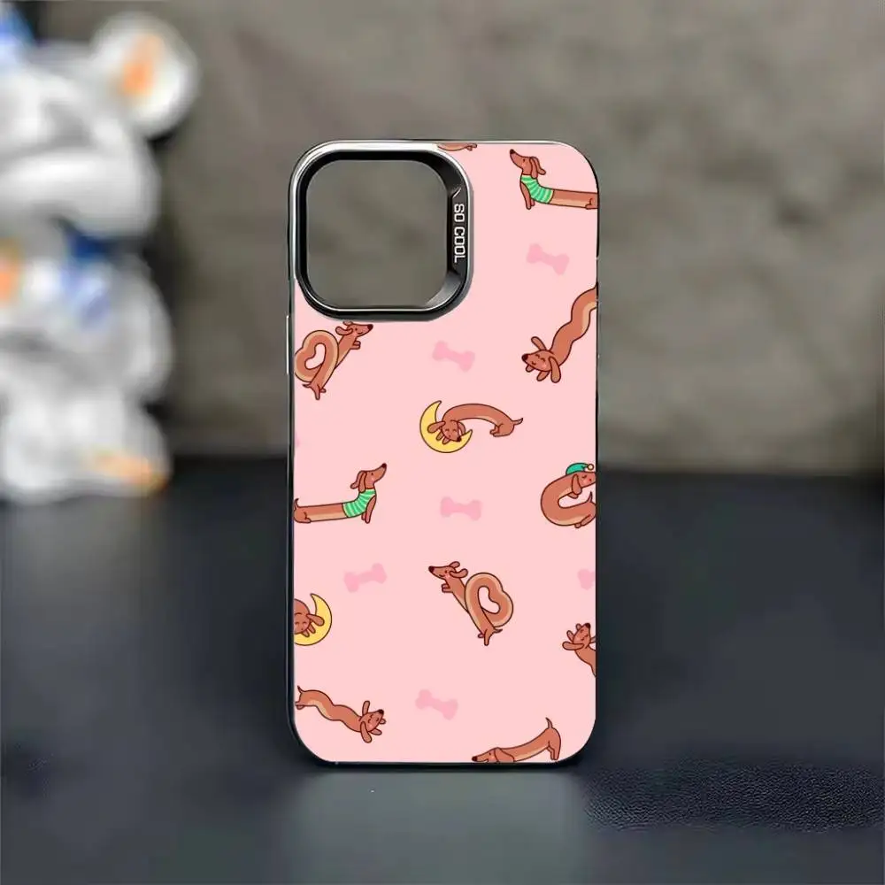 Funda de teléfono con diseño de perro salchicha, carcasa plateada de Color para IPhone 17 16 15 14 13 12 11 Pro Max Plus