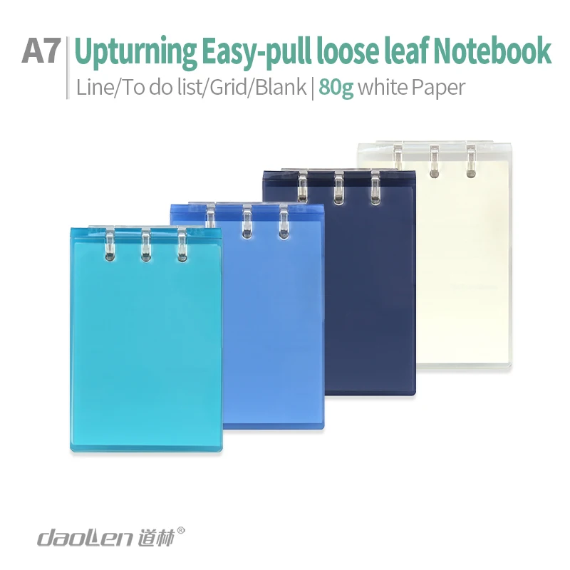 

4pcs Daolen A7 3 holes Smart Ring Binders 50 sheets Spiral Notebook PP Cover Loose-leaf Notepad Lined Memo Book