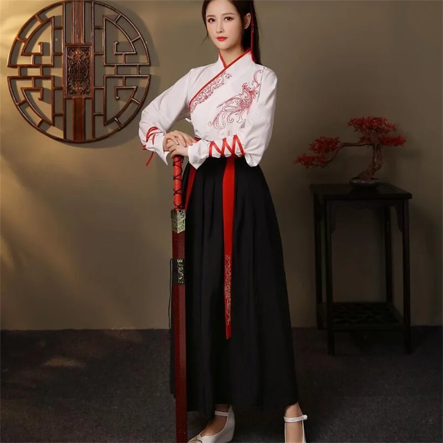 Unisex Adult Martial Style Hanfu Female Traditional Chinese Clothing Cross-Collar Han Suit Male Ancient Cosplay Couple Costume