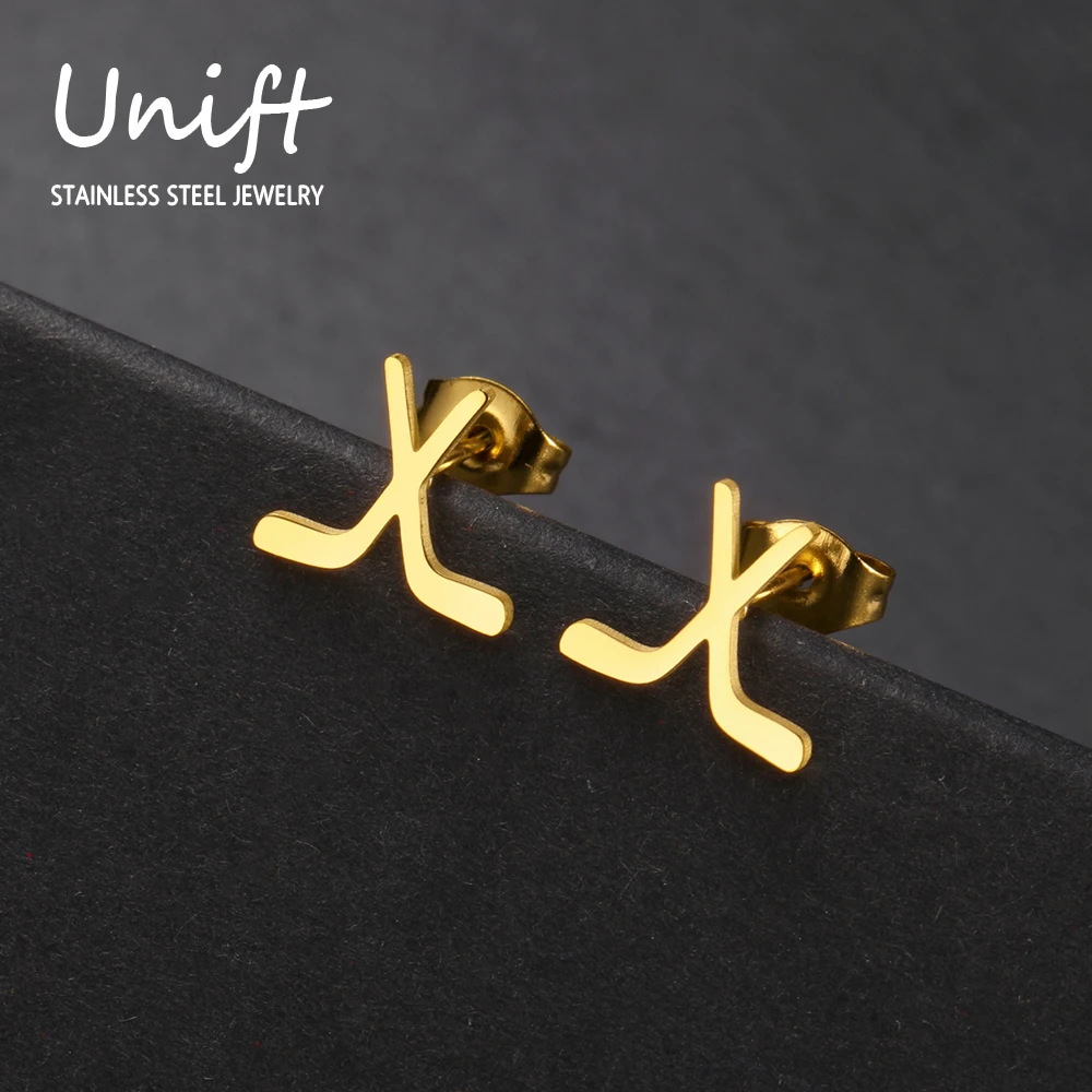 Unift Hockey Stick Earrings Stainless Steel Hockey Mom Earrings Fashion Casual Sports Minimalist Women Jewelry Gift for Daughter