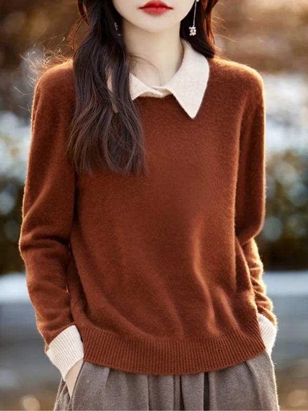 

Outlet Store Ne Camere Base irt Color Blo Knitted Sweater Soft Fit Women's Autumn Winter Long Sve Inner Wear