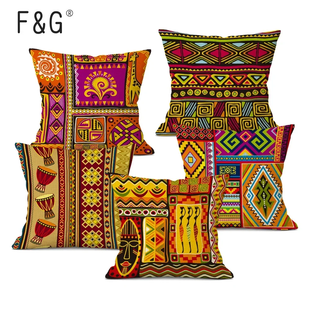 

African Style Cushion Cover Tribal Ethnic Geometric Pattern Decorative Pillowcase Throw Pillow Cover for Home Sofa Decor