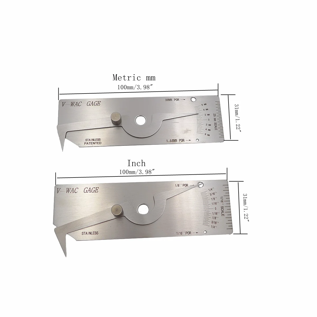 V-WAC Welding Gauge Weld Biting Edge Undercut Inspection Gage Metric mm British system inch Reading