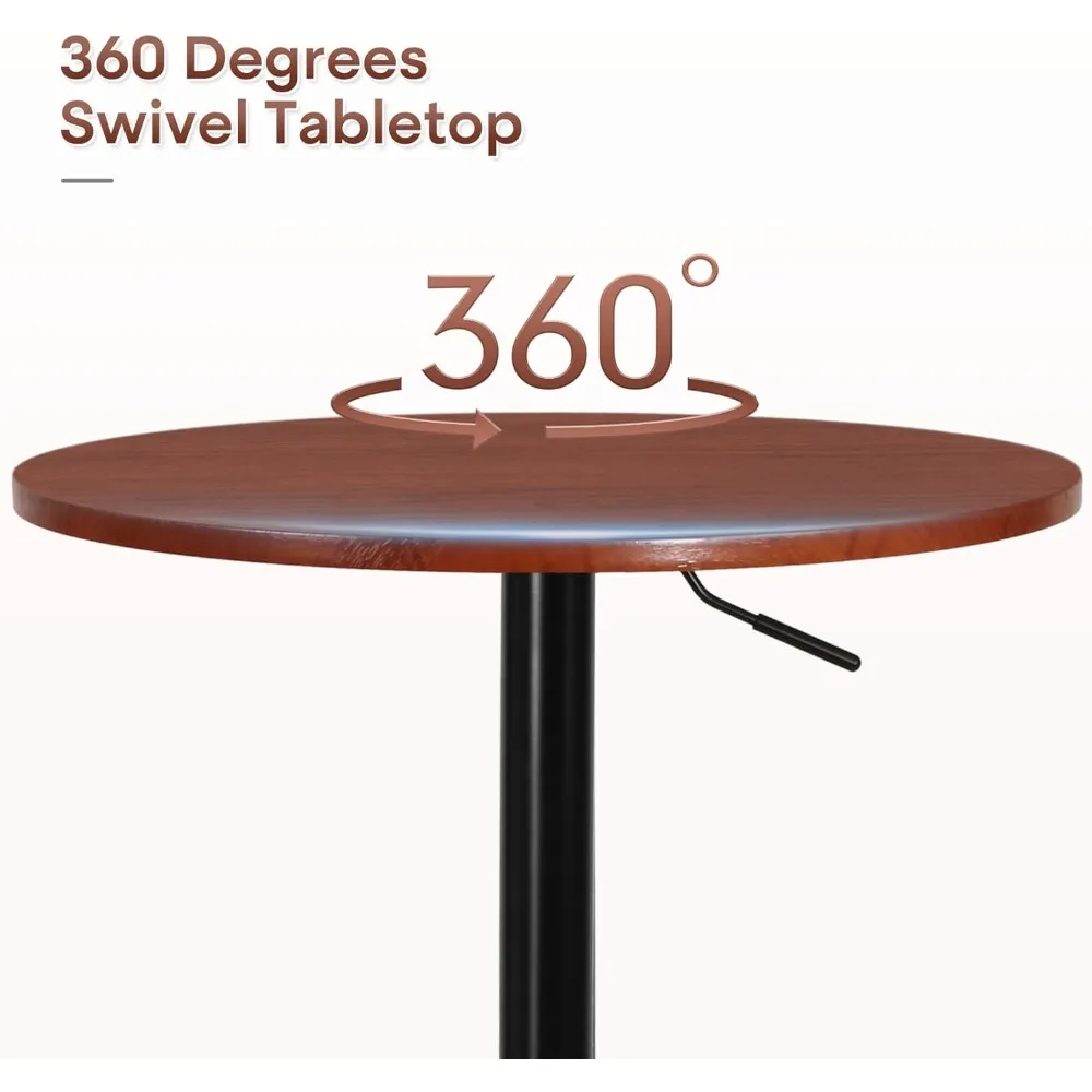 Meja Bar - Tinggi Dapat Disesuaikan, Model Pub dan Putar 360 Derajat, Meja Tinggi untuk Bar/Pub/Bistro dengan Permukaan MDF (Warna Kayu Merah)