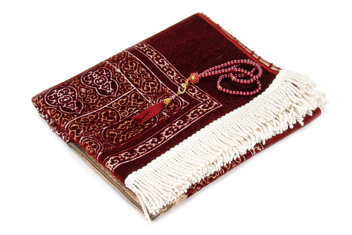 Kaaba Gate Model Patterned Chenille Prayer Mat Bordeaux Muslim Islam Sheet Prayer Mat Holy Quraan Islamic Mats