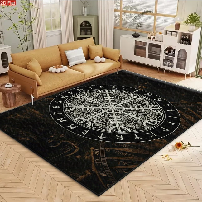 Viking Rune and Celtic Knot Pattern Carpet Flooring for Living Room Bedroom Gothic Style Non-Slip Durable Floor Mat