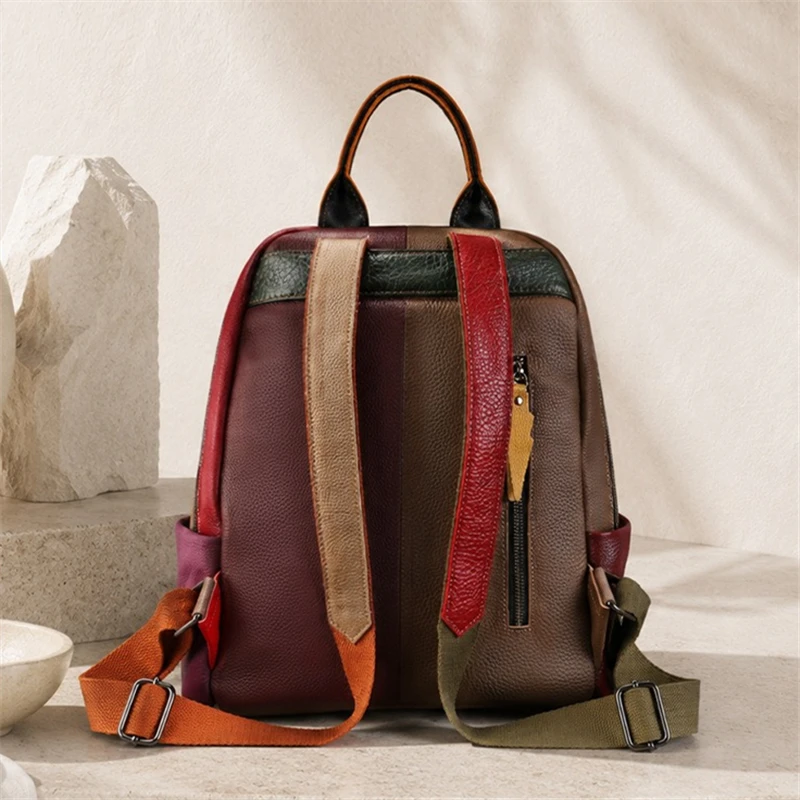Nesitu 2026 Unique High Quality Large Capacity A4 Vintage Colorful Genuine Leather Women Backpack Cowhide Female Girl Lady M3378
