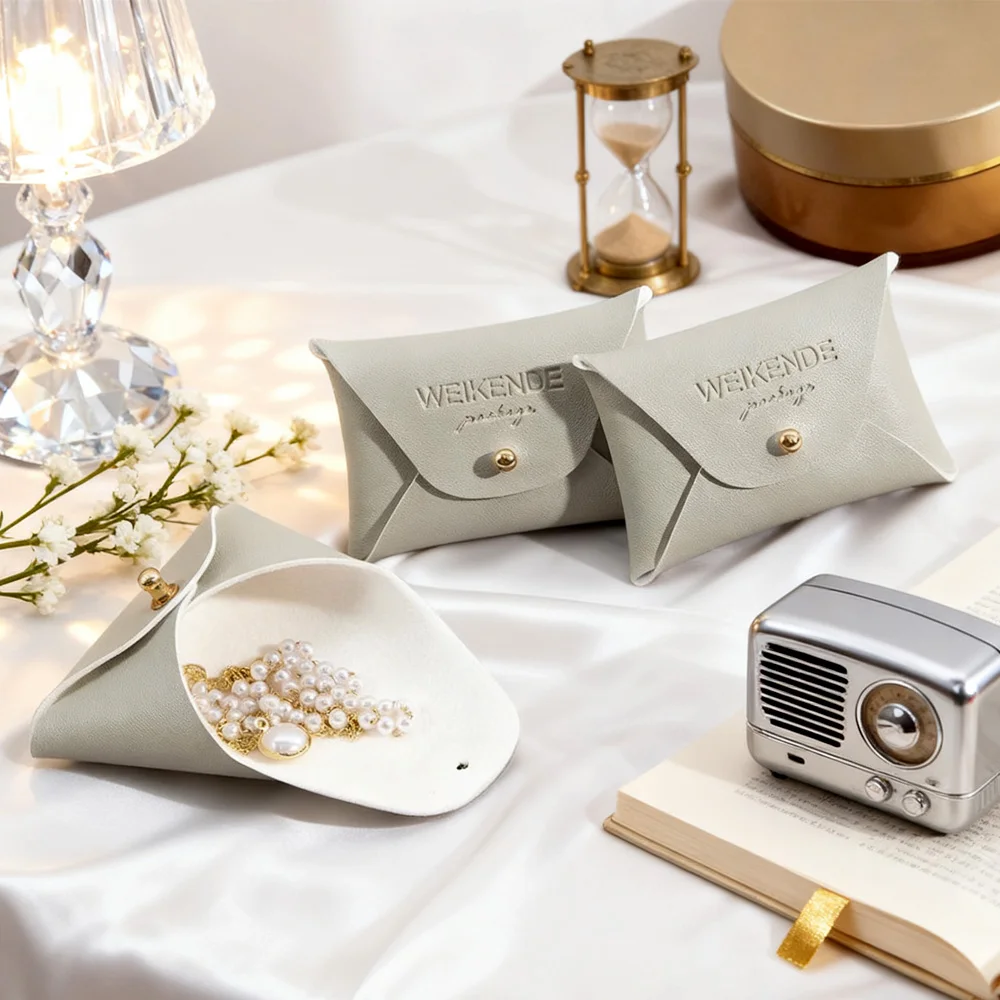 

100Pack DIY PU Leather Jewelry Bag Pouch Mini Necklace Ring Earring Jewellry Packaging Custom Logo Travel Organizer Case Bulk