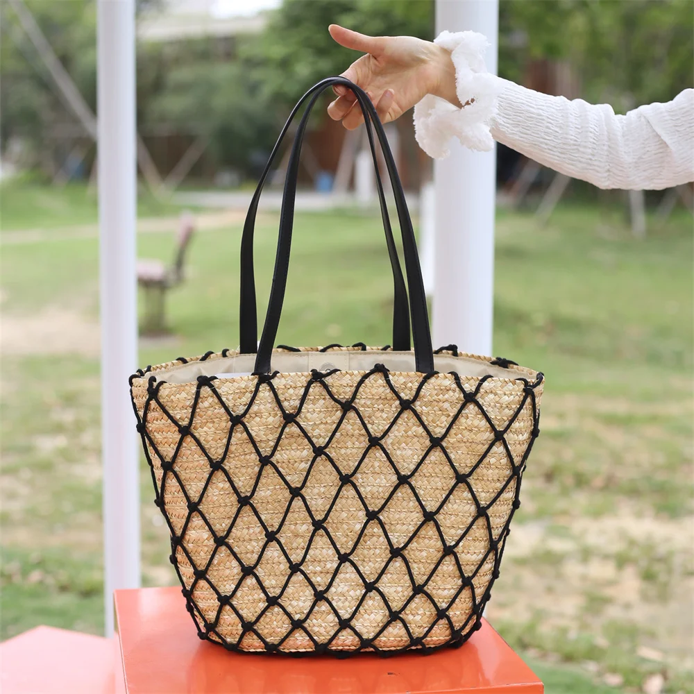 New European And American Summer Fishing Net Hollowed Out Straw Woven Bag Fashiona Leisure Commuting Tote Bag For Women Trendy