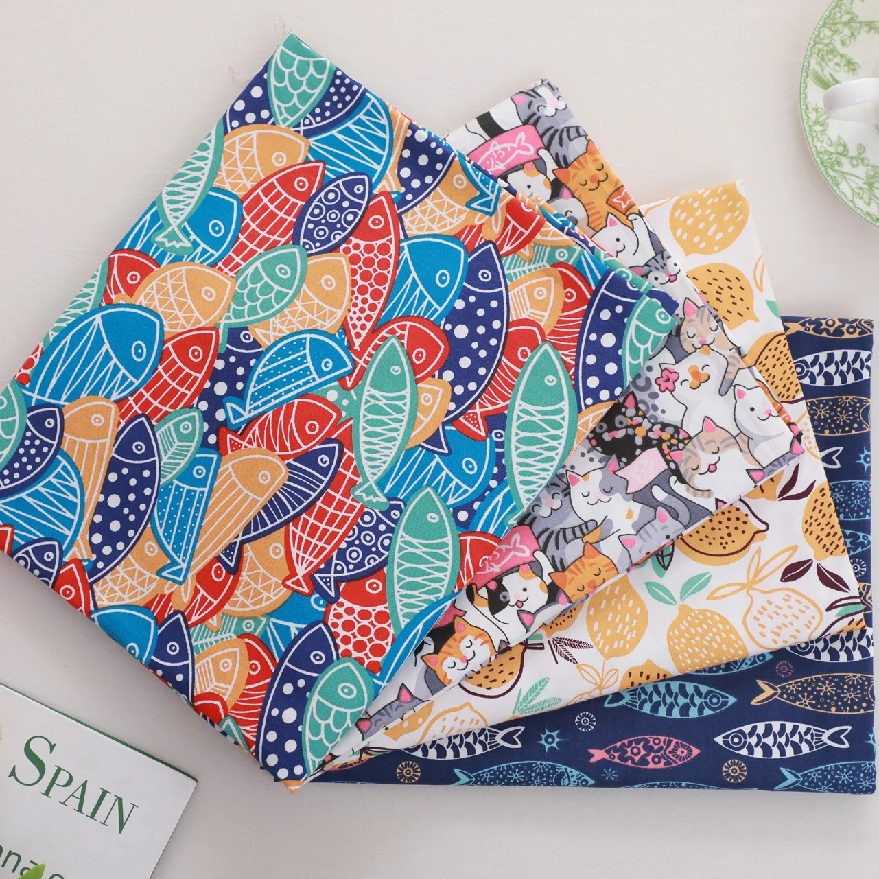 Fish Printed Cotton Fabric for Sewing Craft, Handmade Quilting, Baby Dress Tecido, DIY Patchwork, Cute Cat, New Colors