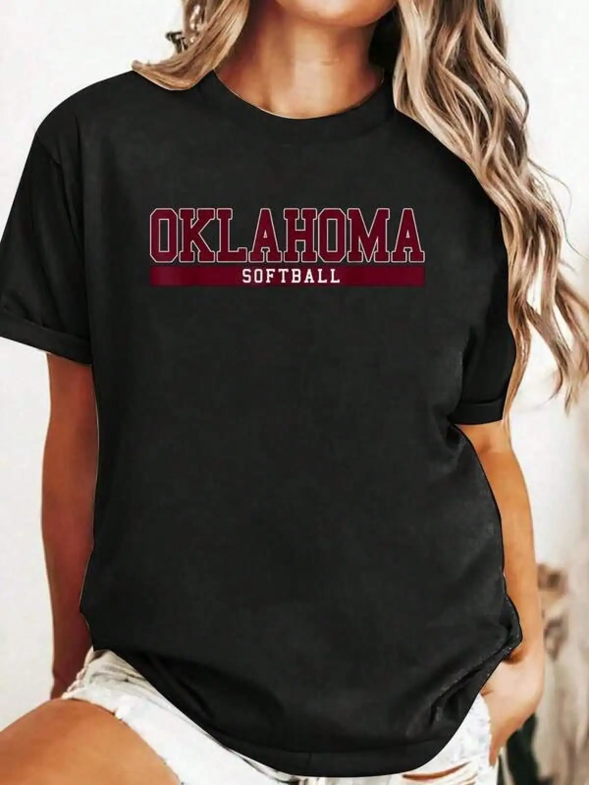 T Shirt Print ,Graphic-Cotton Tees Size Plus,Summer Cotton T Shirt Oklahoma Softball T-Shirt Graphic Tees Tops Shirts For Women,Y2K,Oversized Shirt
