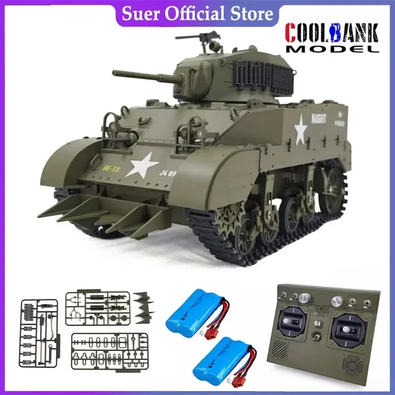 COOLBANK MODEL RC Tank 1/16 USA Stuart M5A1 Isoscale Simulation Model Open The Cannon Barrel Retractable Tank Toys Toys for Boys