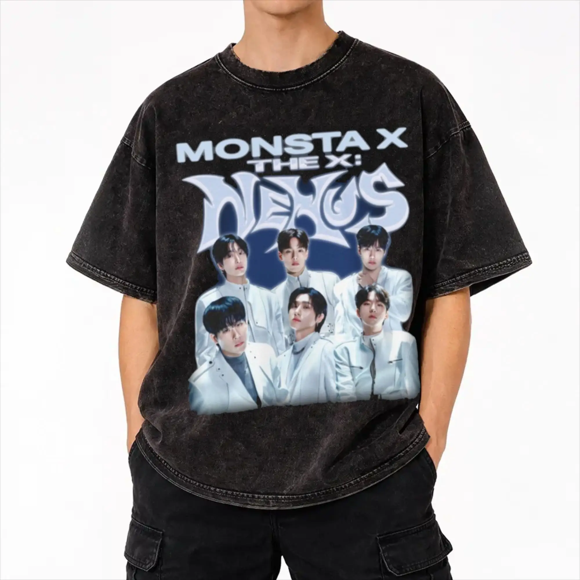 Printed Monsta X the X Nexus North America World Tour Washed T Shirt Apparel Harajuku T-Shirt  Men Women Tee