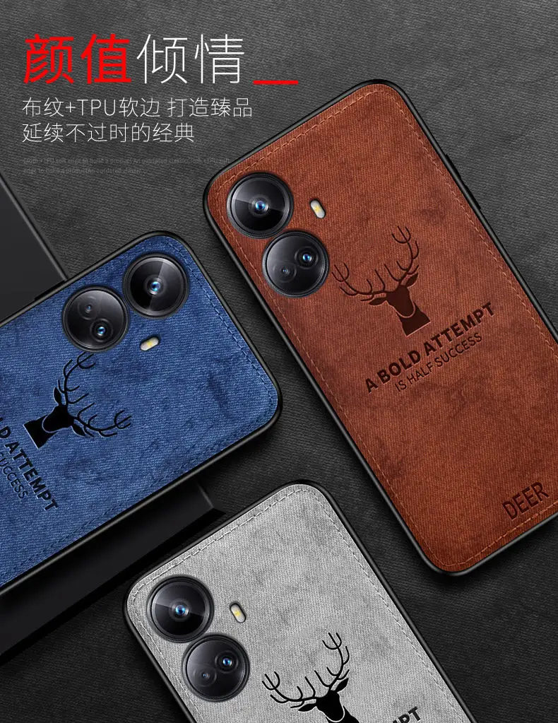 For OPPO Realme 10 Pro Plus Case Soft Silicone+Hard Fabric Deer Slim Protective Back Cover Case For OPPO Realme10 10pro Shell