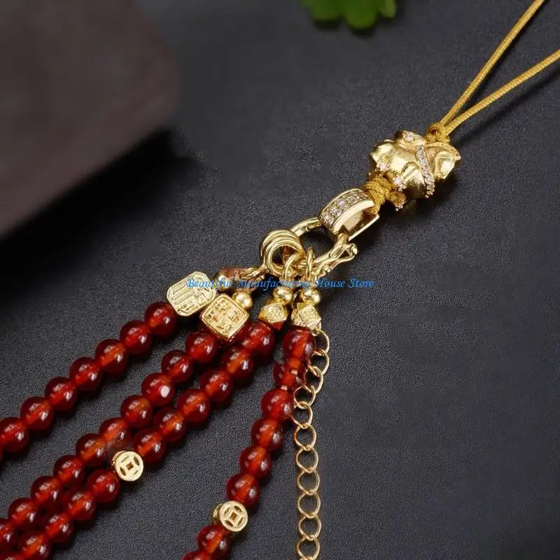 E56A Handwoven Copper Gold Plated Agate Charm For Year of Horse Protections Keychain Traditional Design And Decoration