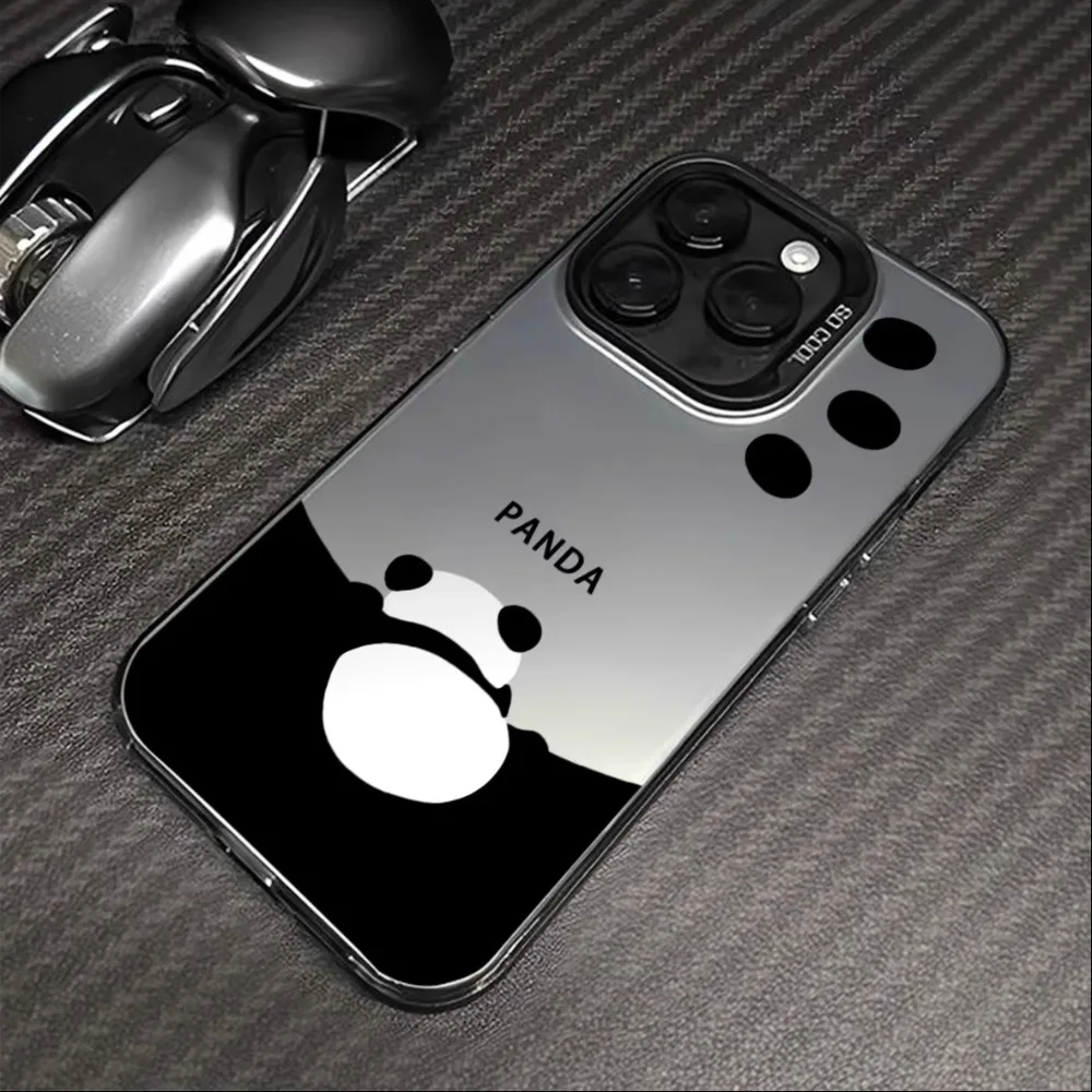 

Black and white panda design phone case for iPhone 16 15 14 13 12 11 Pro/ Max/Plus shock-proof rear cover anti-fingerprint