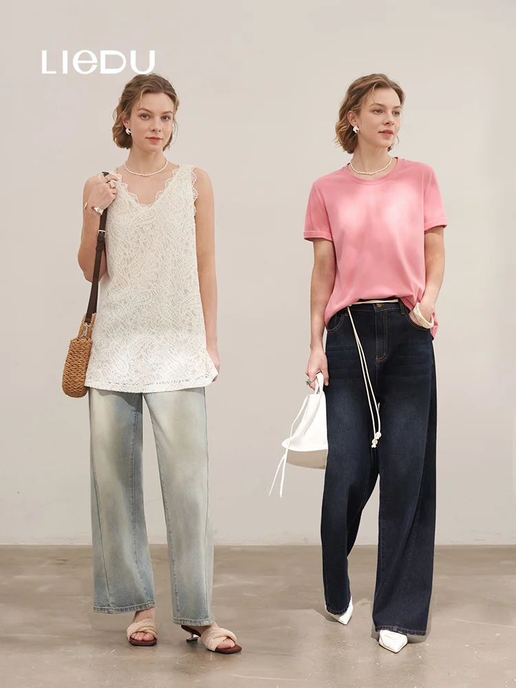 LIEDU Office Elegant Casual Commuter Women High Waist Wide Leg Work Jeans Plus Size Loose Sports Trousers Summer Daily Outfit