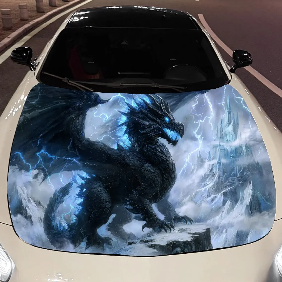 

Polar Ice Dragon Car Vinyl Wrap, PVC Material Waterproof Car Hood Sticker, Self-Adhesive Scratch-Resistant Stickers for Engine C