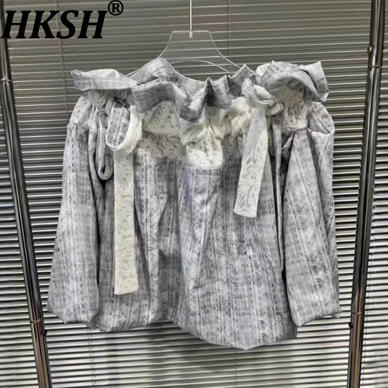 

HKSH Autumn New Women Shirt Lace Patchwork Long Sleeve Slim Fit Trendy Sexy Sweet Elegant Fashion High Street Casual Tops HK9483