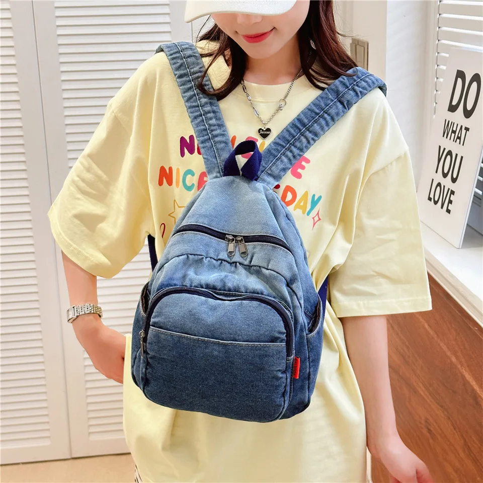 

Black Denim Backpacks For Women Canvas Shoulders Bag Knapsack Y2K Packbag Gradient Rucksack Korean Mochila New Jeans Bookbag Ins