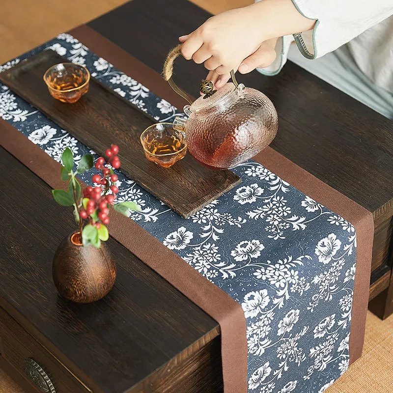 Cotton and linen tea table flag Zen tea tray mat fragrant tea ceremony coaster Chinese tablecloth tea table cloth long table mat