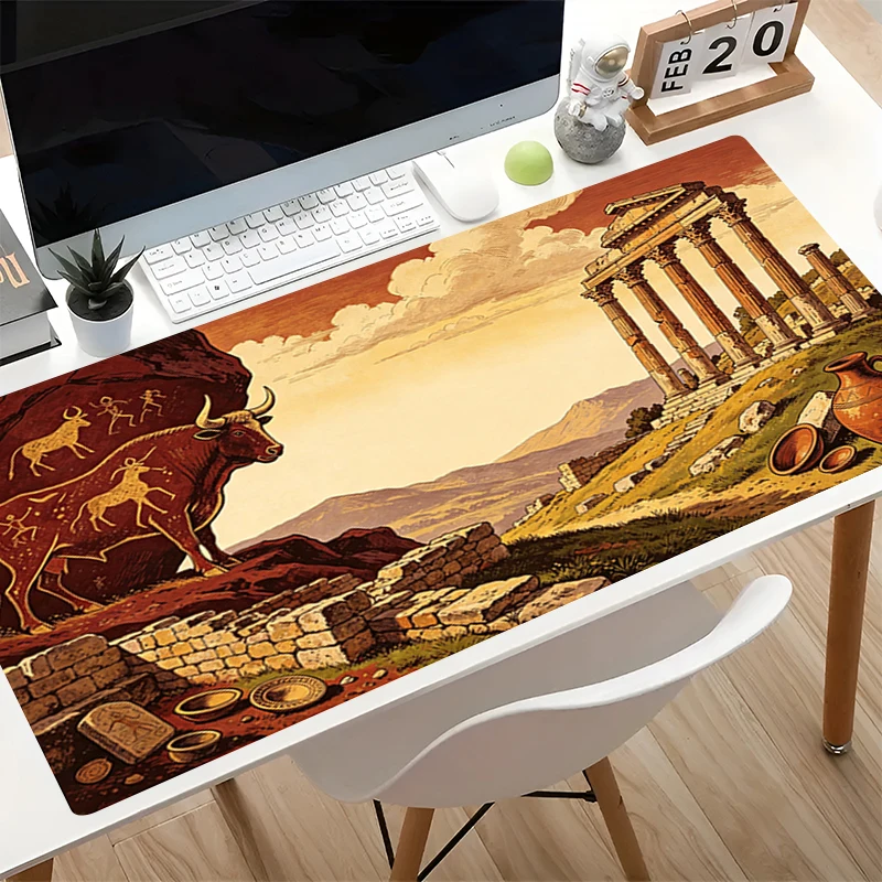 High-Quality Mousepad Big Computer Mouse pad Retro historical illustration Desk Mat Rubber Gaming pad