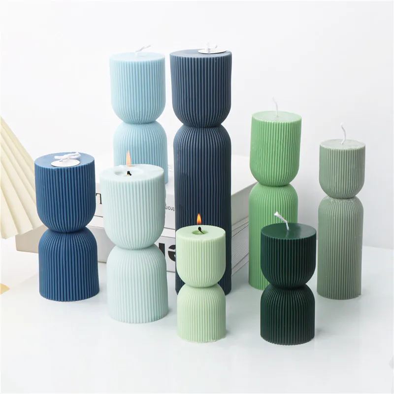 

New Cylindrical Stripe Silicone Candle Mold Large Beautiful Geometric DIY Gypsum Resin Ice Soap Mould Home Decor Ornament Gifts