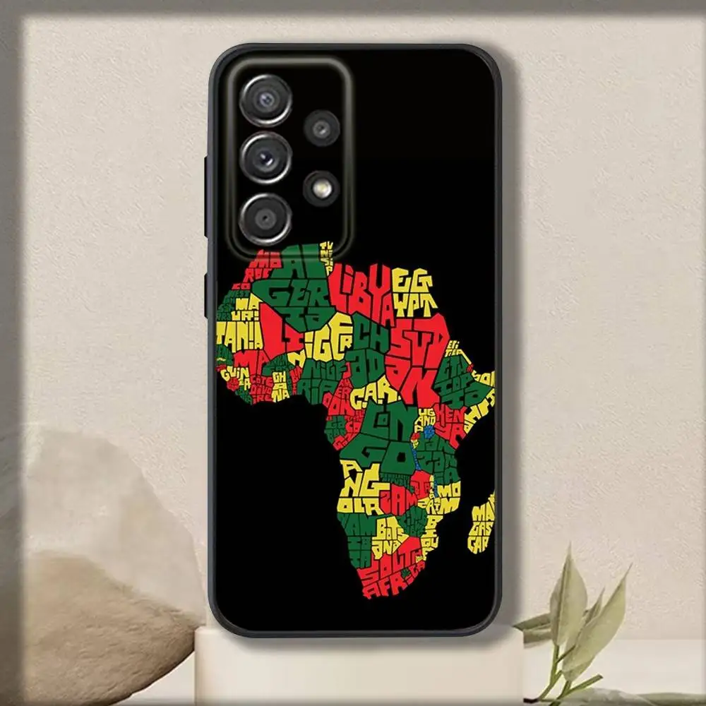 حافظة هاتف خريطة أفريقيا Geogra لهاتف سامسونج S 25,24,23,22,30,21,10,9,Ultra,Plus,Lite,FE,4,5G حافظة سوداء ناعمة