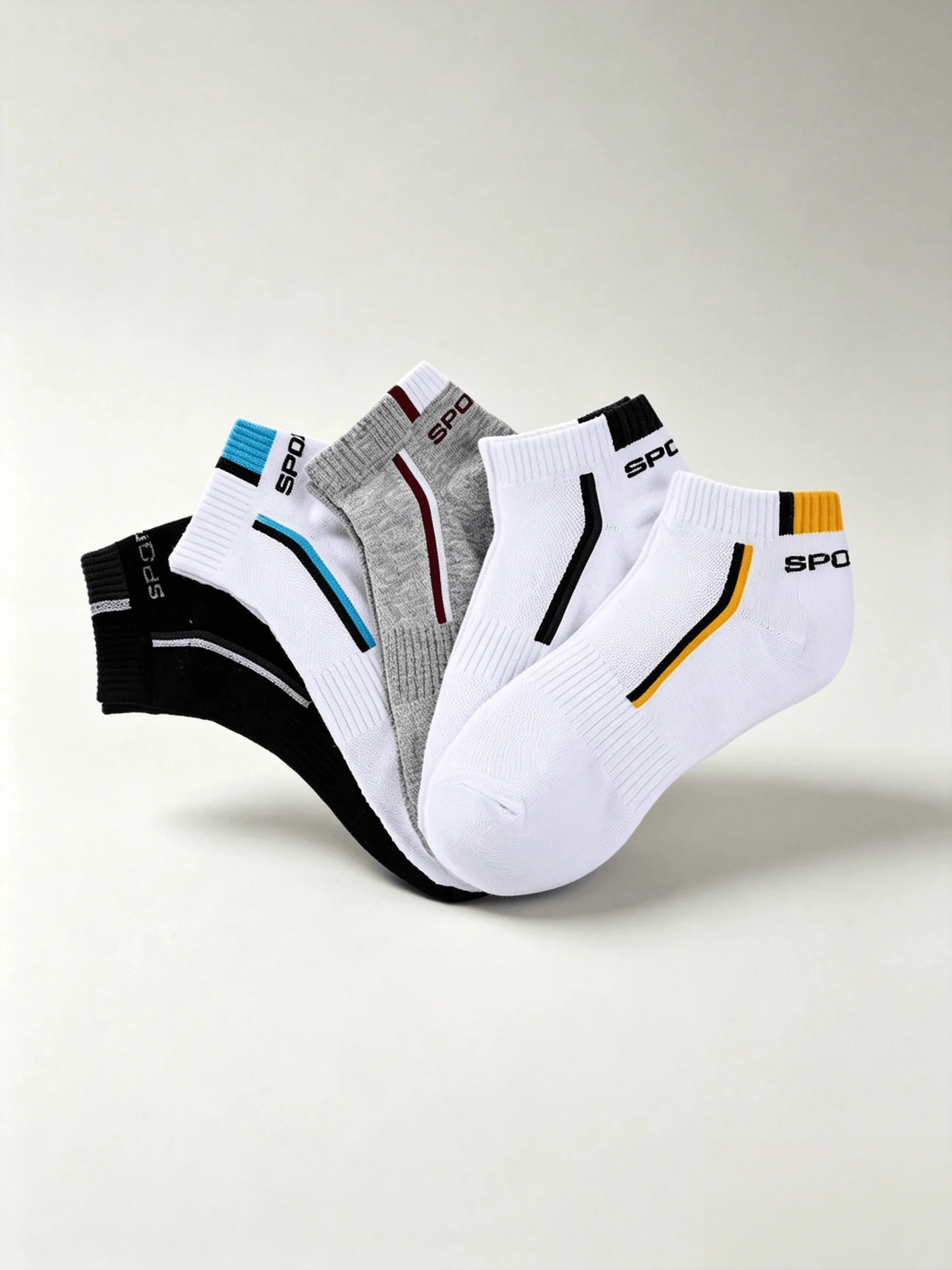 5pairs Men's Fashion Sports Socks, Striped Cotton Sweat Absorption Breathable Comfortable Ankle Socks