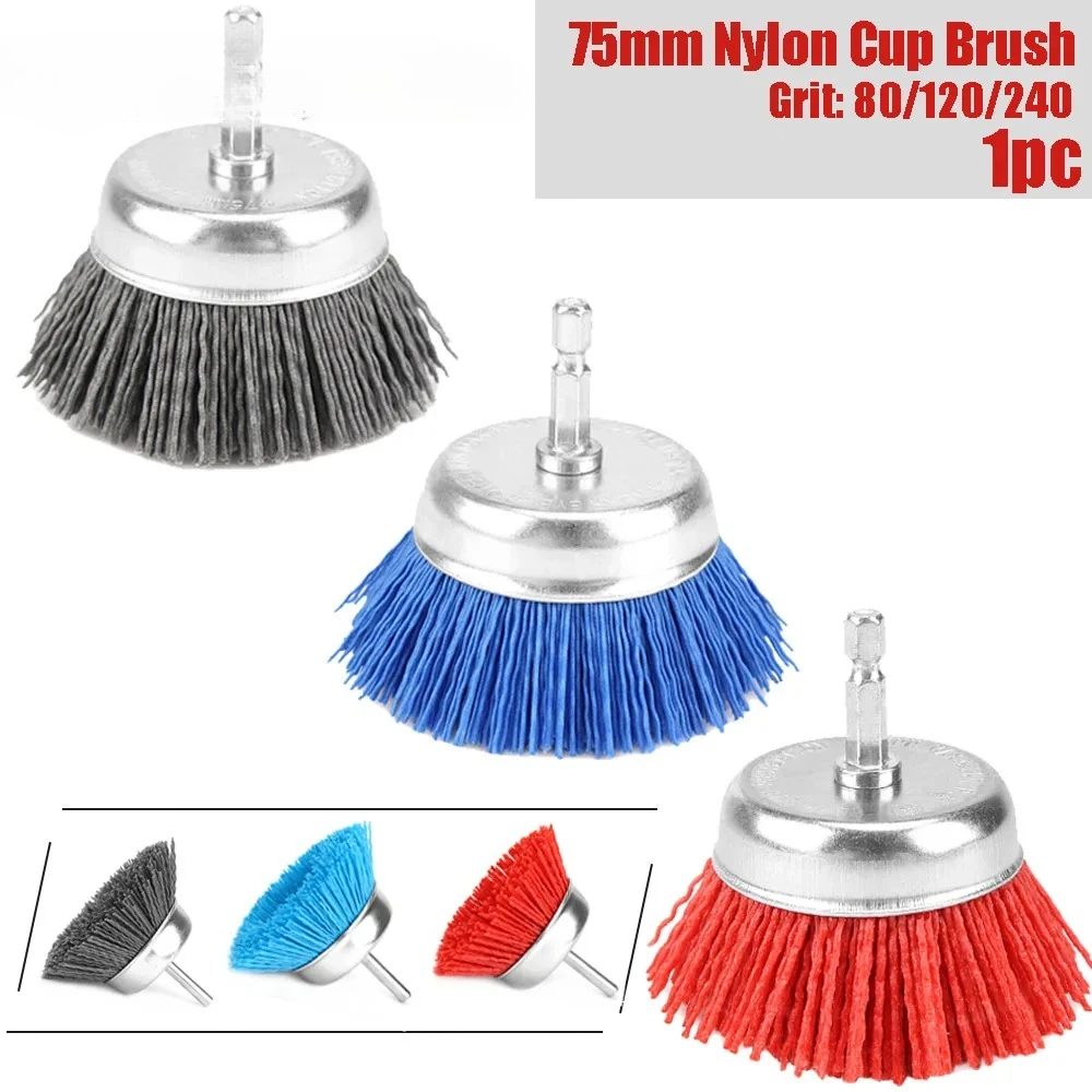 

75mm Nylon Filament Abrasive Cup Brush 3-Inch Electric Drill Brush 1/4 Inch Handle Used to Remove Rust/Corrosion/Paint