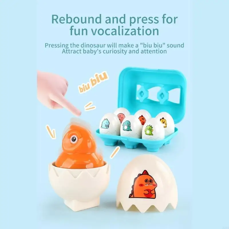 لعبة التطوير الحسي لبيض الديناصورات متعددة الألوان للأطفال، مجموعة لعب الاكتشاف التفاعلية مع 6 بيض تعشيش نابض بالحياة وA2UB