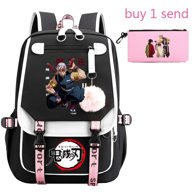 

2022 Demon Slayer children's school bag with hair ball for teenagers boys and girls USB backpack