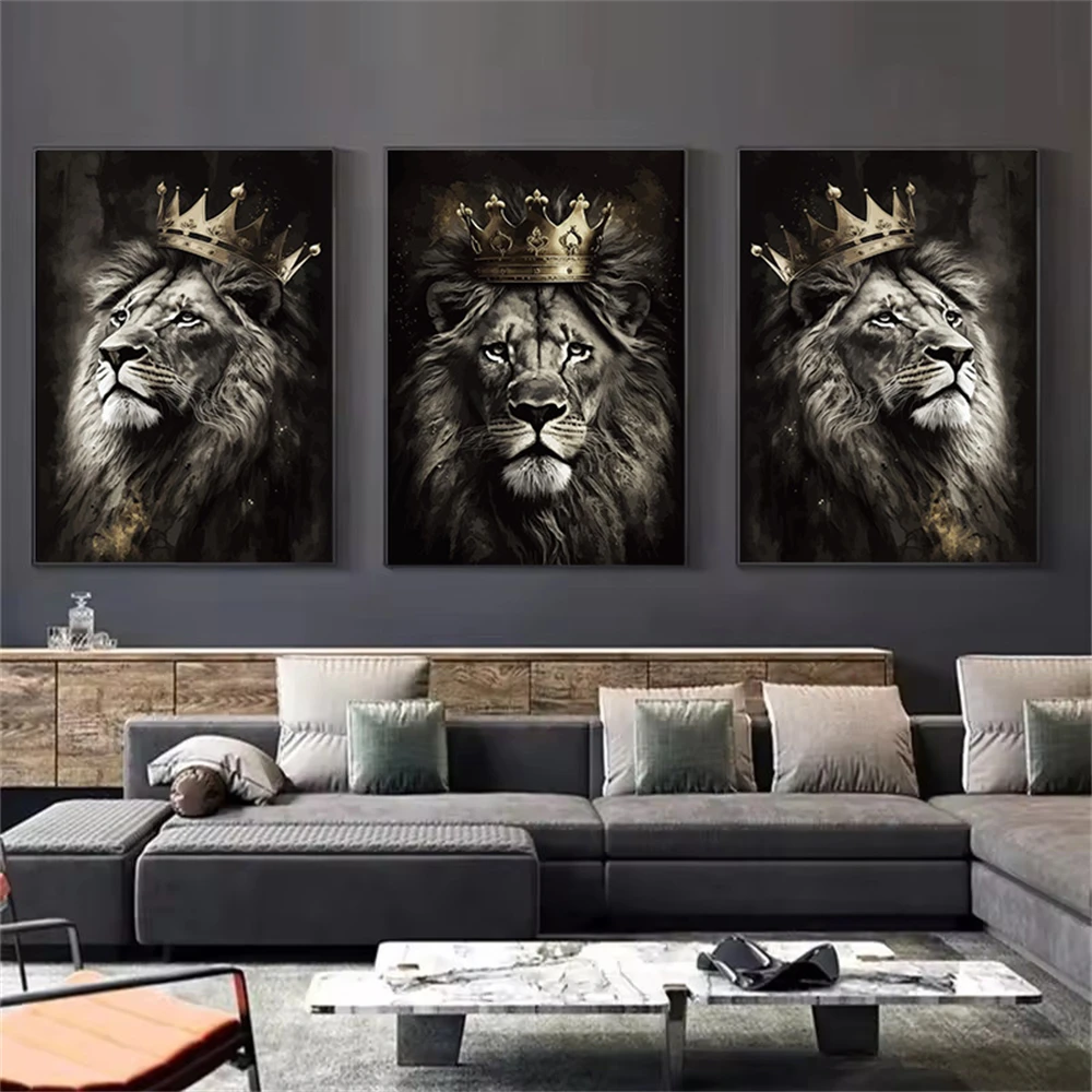 

Animal King Lion With Crown Poster Canvas Painting Graffiti Art Prints Nordic Wall Art Pictures Modern Living Room Home Decor