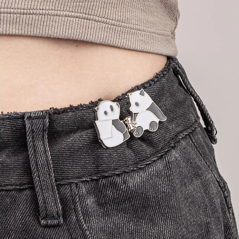 1Pair Cartoon Cute Panda Adjustable Pant Waist Tightener Buckle Jeans Detachable No Sewing Required Adjuster Waist Button