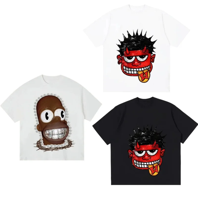 

Round neck T-shirt summer pure cotton men's print hip-hop trend fashion Gothic style unisex comfortable short sleeved shirt