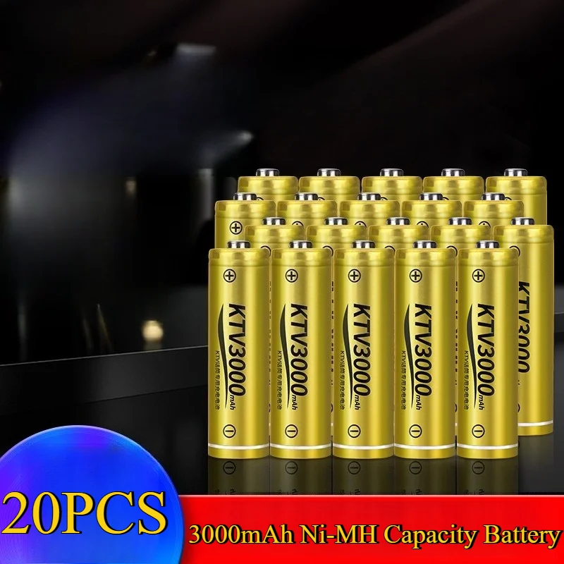 

20Pcs AA Rechargeable Batteries 1.2V 3000mAh Ni-MH High Capacity Battery for KTV Wireless Microphone/Karaoke Lasting Power