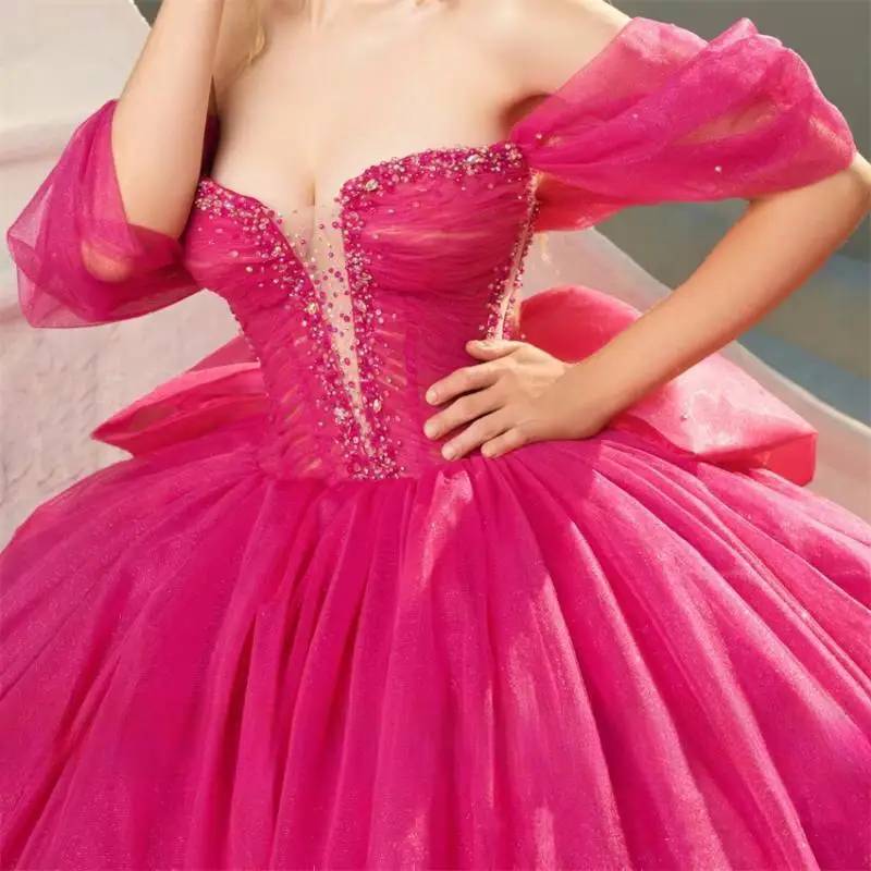 Customized Exquisite Hot Pink Quinceanera Dresses Ball Gown Glitter Corset Dresses Prom Party Gown Sweet 16 Dress