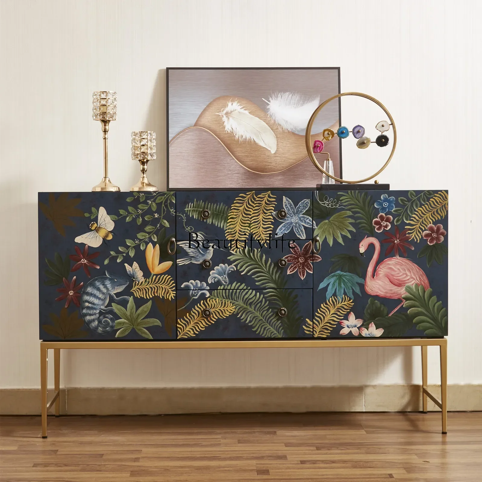 X4 Light luxury home locker partition storage painted flamingo living room dining side cabinet