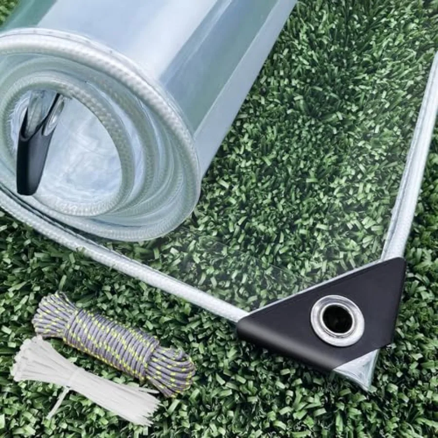 

Clear Tarp Heavy Duty with Grommets 6x10 Feet Waterproof PVC Tarpaulin 14 Mil for Patio Enclosure, Greenhouse Cover, Porch Roof