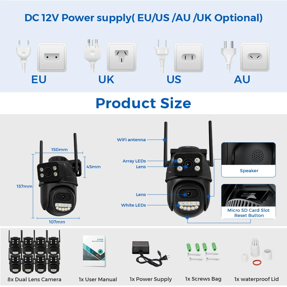 Imagem -02 - Sistema Cctv sem Fio com Dual Lens Kit Câmera Wifi Video Surveillance Grupo Ptz Câmeras ip Audio Segurança 8ch Nvr 6mp Icsee App