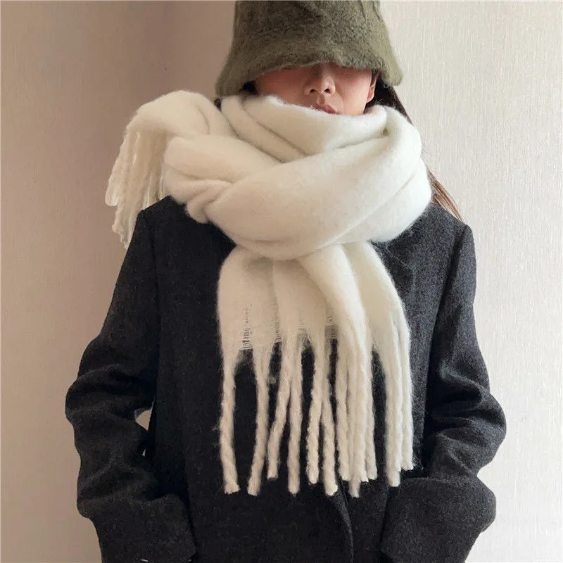 Women Thick Warm Scarf Fashion Solid Color Warm Scarf Design Mohair Shawl Winter Warm Wraps