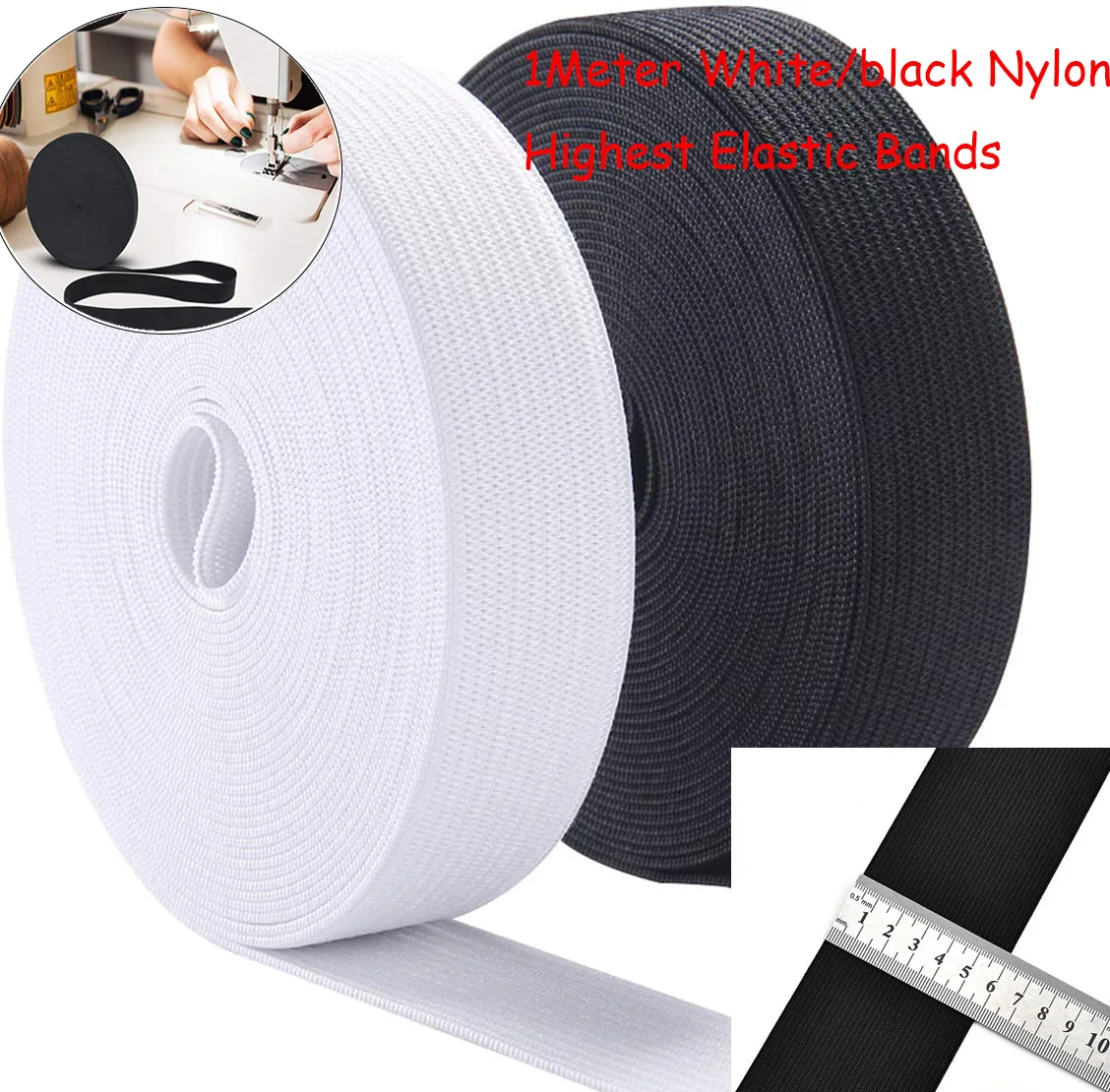 1/2Meters White Black Elastic Band Spandex Belt Trim Rubber Ribbon Nylon Garment Trousers DIY Sewing Accessories 15-60MM