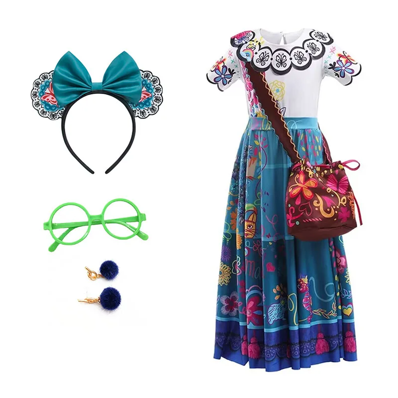 Encanto Mirabel Madrigal Dress Kids Cosplay Costume Teens Girls Carnival Fancy Princess Role-play Dress Children Clothes 3-10 Y