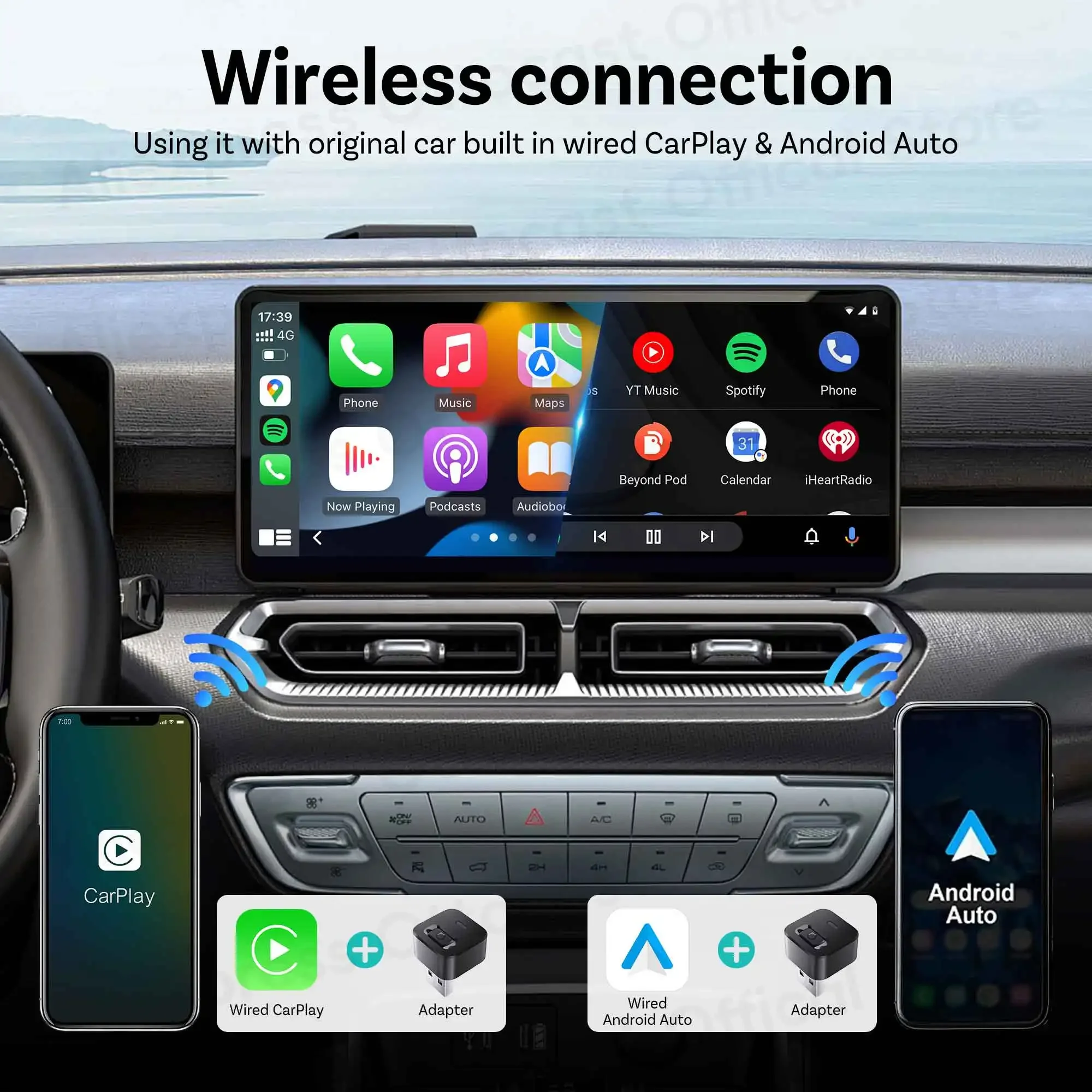 OTTOCAST Mini Dot Cube Wireless CarPlay Android Auto Adapter USB Dongle Car Accessorie for Chevrolet Toyota VW Buick Chery MG