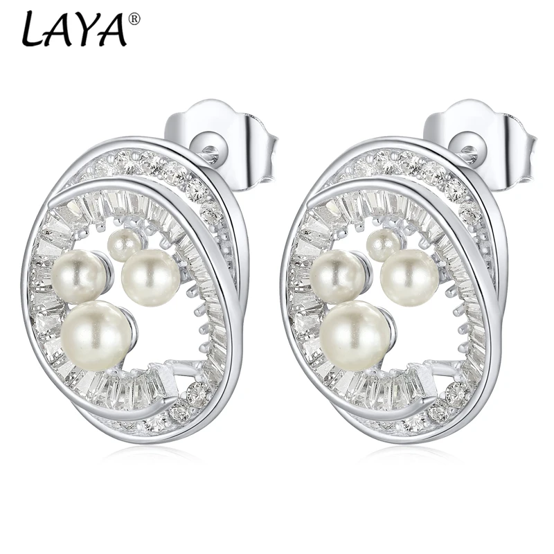 

Laya's new women's round shell pearl earrings S925% 100 pure silver fashionable design temperament luxury jewelry 2024