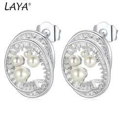 Laya's new women's round shell pearl earrings S925% 100 pure silver fashionable design temperament luxury jewelry 2024