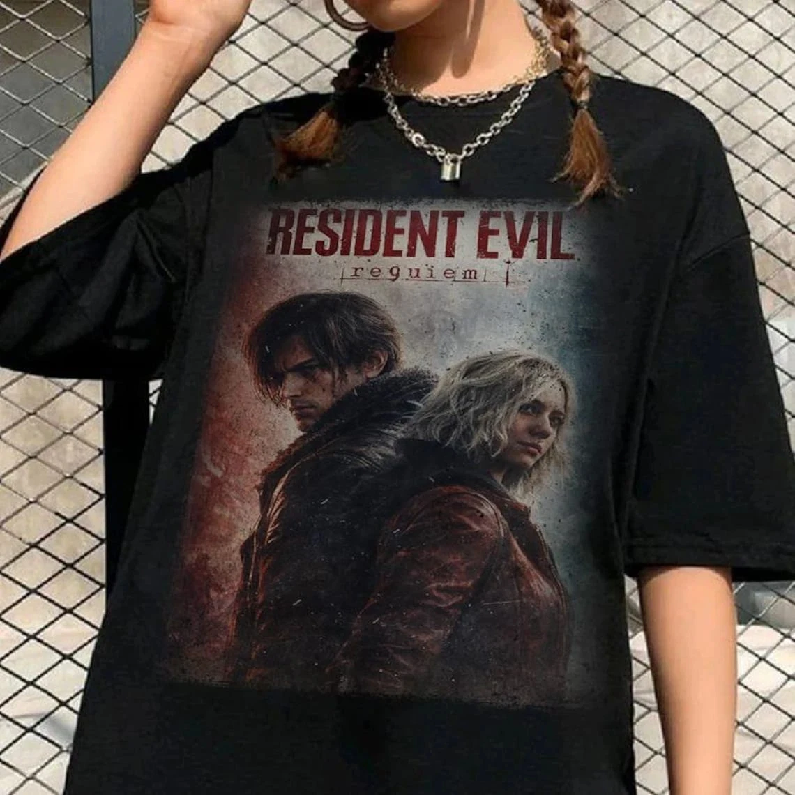 Vintage Resident Evil Requiem 2026 T-Shirt Umbrella Corporation Gamer Tee Short Sleeve T-shirts for Summer Unisex All-Season