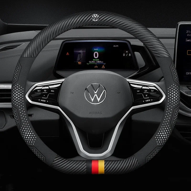 

Car Carbon fiber Leather Steering Wheel Cover For Volkswagen R Golf GTI Magotan Tiguan T-ROC T-Cross Touareg Polo Passat Arteon